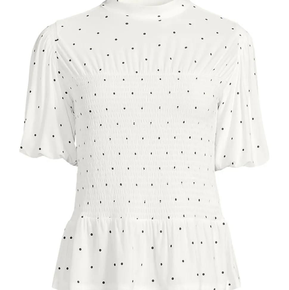 Silk Knit Smok-Shirt mit kurzen Ärmeln für Damen