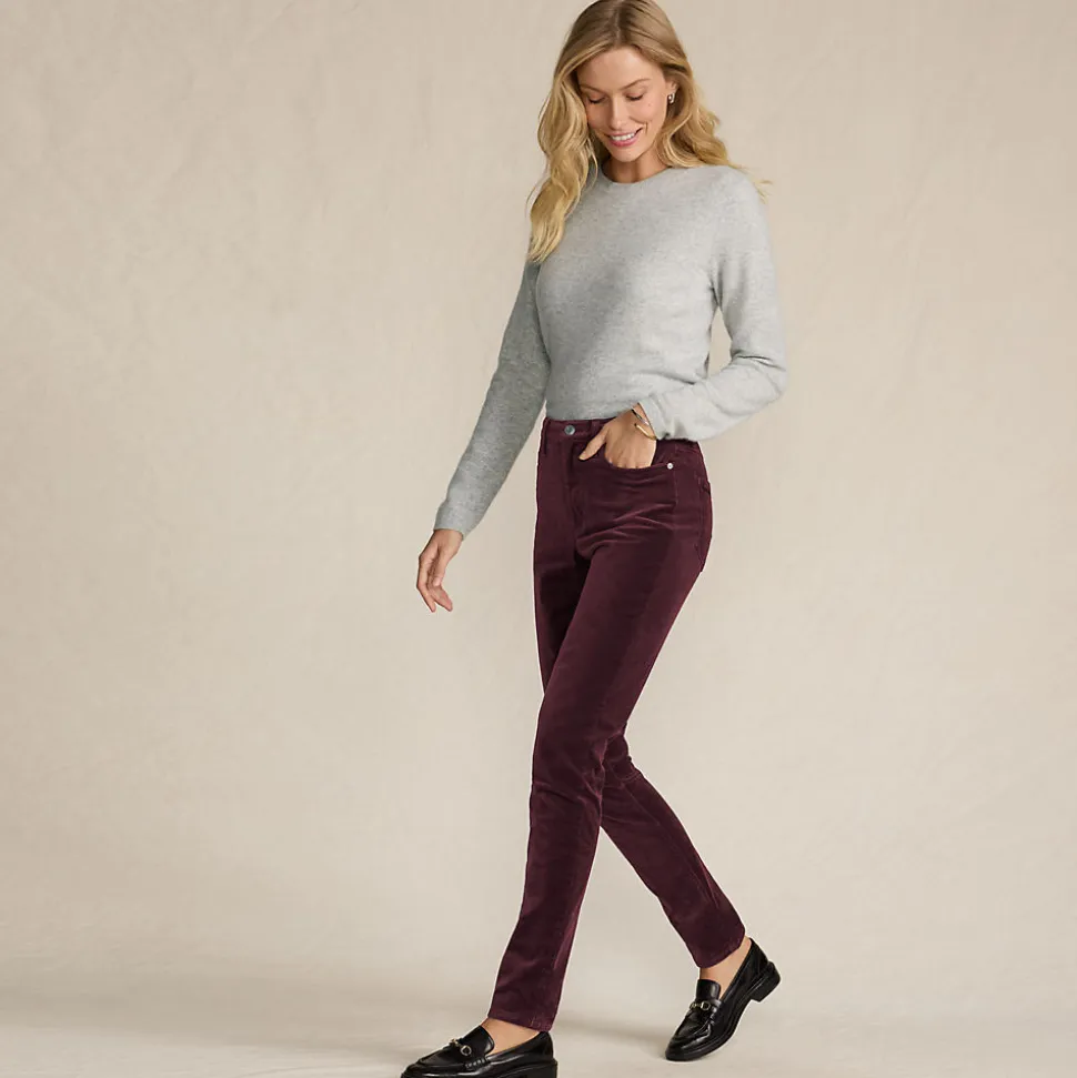Slim Fit Samthose High Waist für Damen