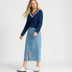 Soft Denim Bleistift-Midirock für Damen