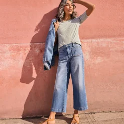 Soft Denim 7/8-Hose mit weitem Bein für Damen