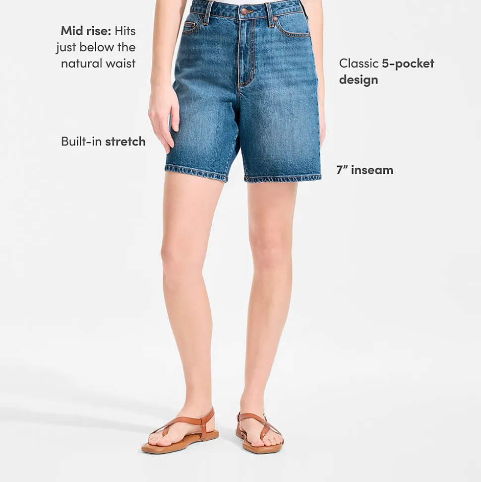 Soft Denim Mid Waist Jeansshorts 18 cm