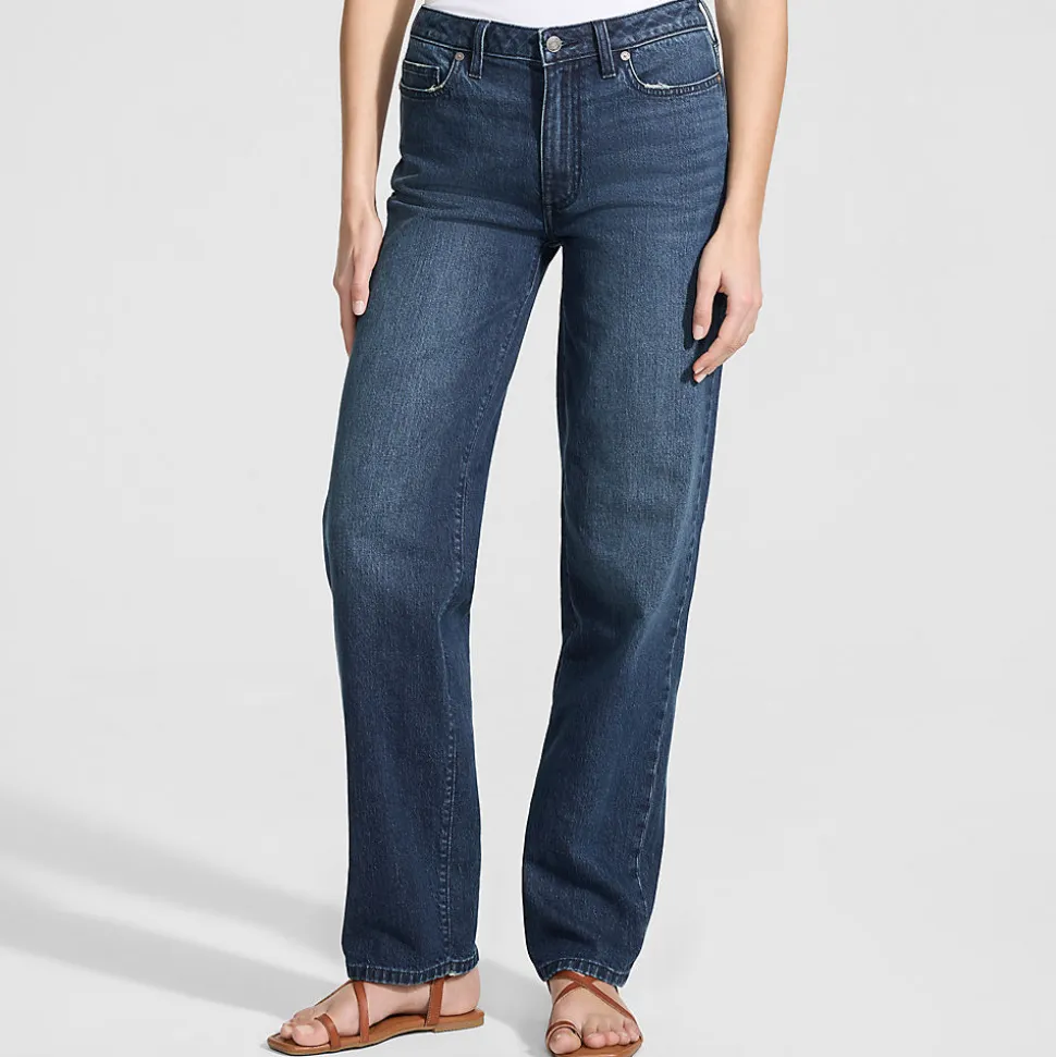 Soft Denim Relaxte Straight Fit Jeans Mid Waist für Damen