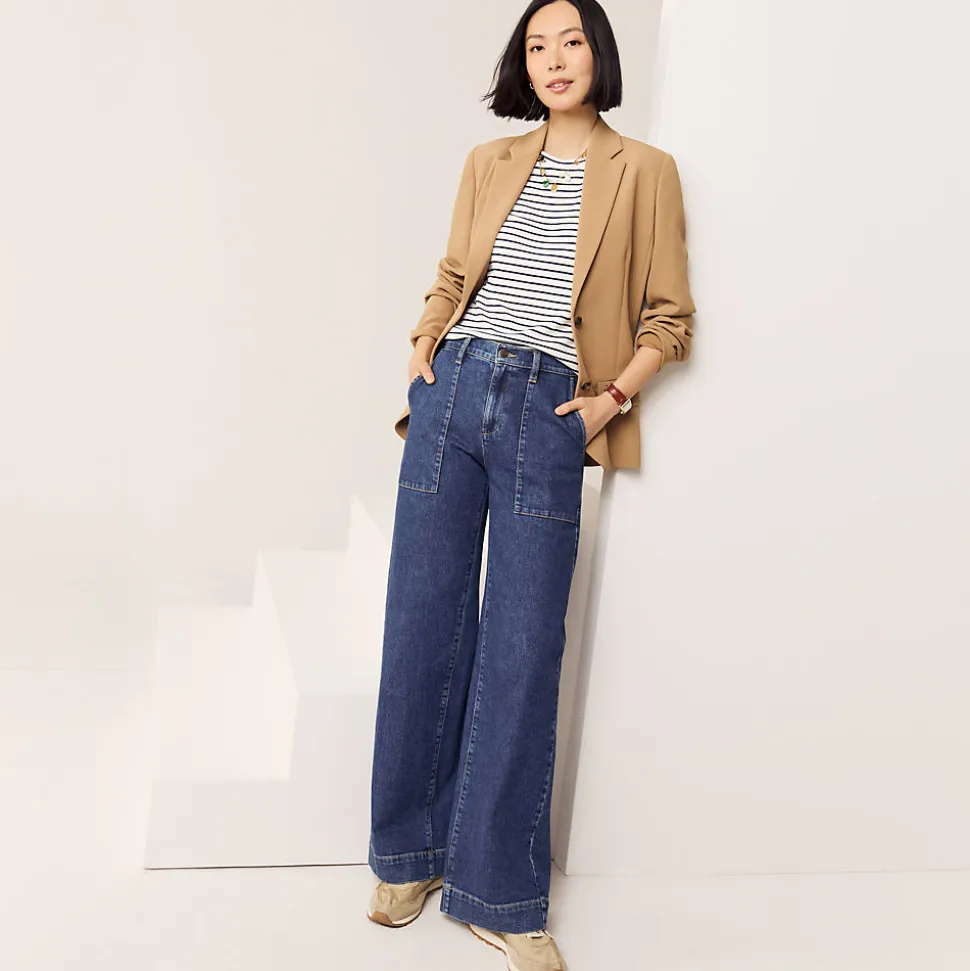 Soft Denim Utility-Jeans mit weitem Bein für Damen