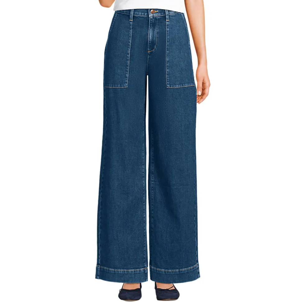 Soft Denim Utility-Jeans mit weitem Bein für Damen