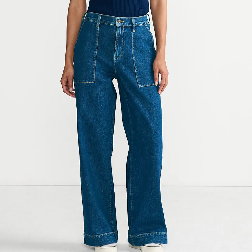Soft Denim Utility-Jeans mit weitem Bein für Damen