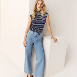 Soft Denim Utility-Jeans mit weitem Bein für Damen