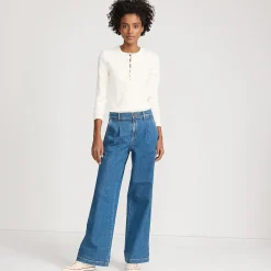 Soft Denim Weite High Waist Bundfalten-Jeans für Damen