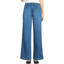 Soft Denim Weite High Waist Bundfalten-Jeans für Damen