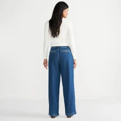 Soft Denim Weite High Waist Bundfalten-Jeans für Damen