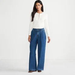 Soft Denim Weite High Waist Bundfalten-Jeans für Damen