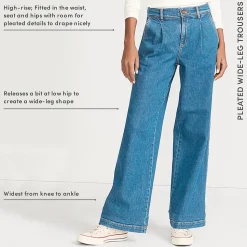 Soft Denim Weite High Waist Bundfalten-Jeans für Damen