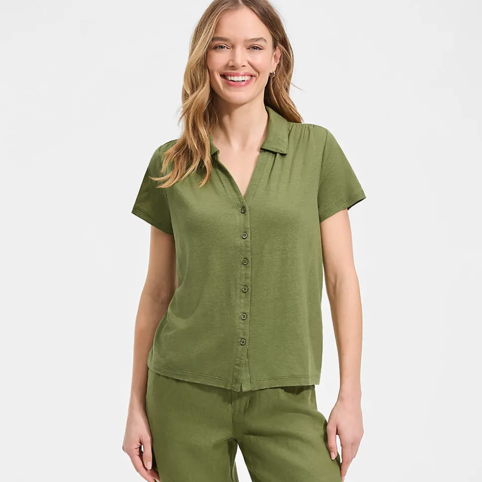 Soft Ease Polobluse aus Leinenmix für Damen