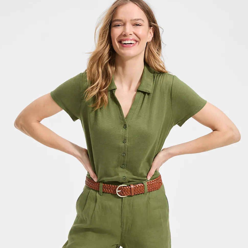 Soft Ease Polobluse aus Leinenmix für Damen
