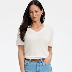 Soft Flow Shirt aus Leinenmix mit V-Ausschnitt für Damen
