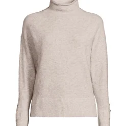 Soft Touch Stehkragenpullover mit Ärmelknöpfen für Damen
