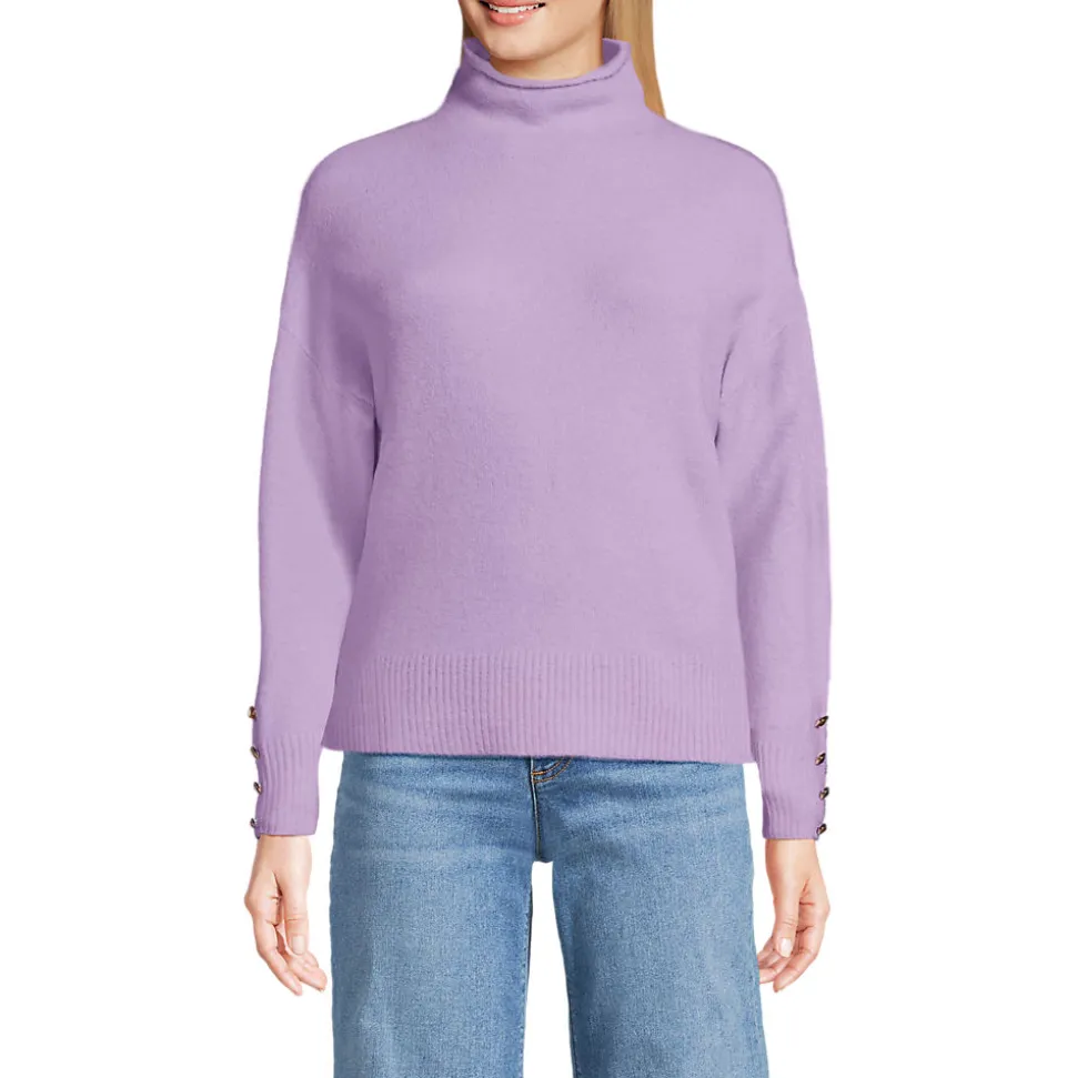 Soft Touch Stehkragenpullover mit Ärmelknöpfen für Damen