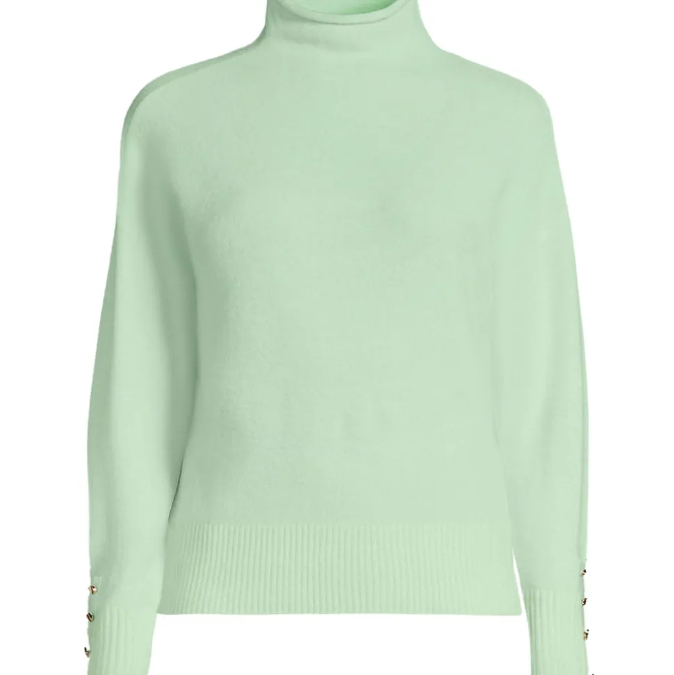 Soft Touch Stehkragenpullover mit Ärmelknöpfen für Damen