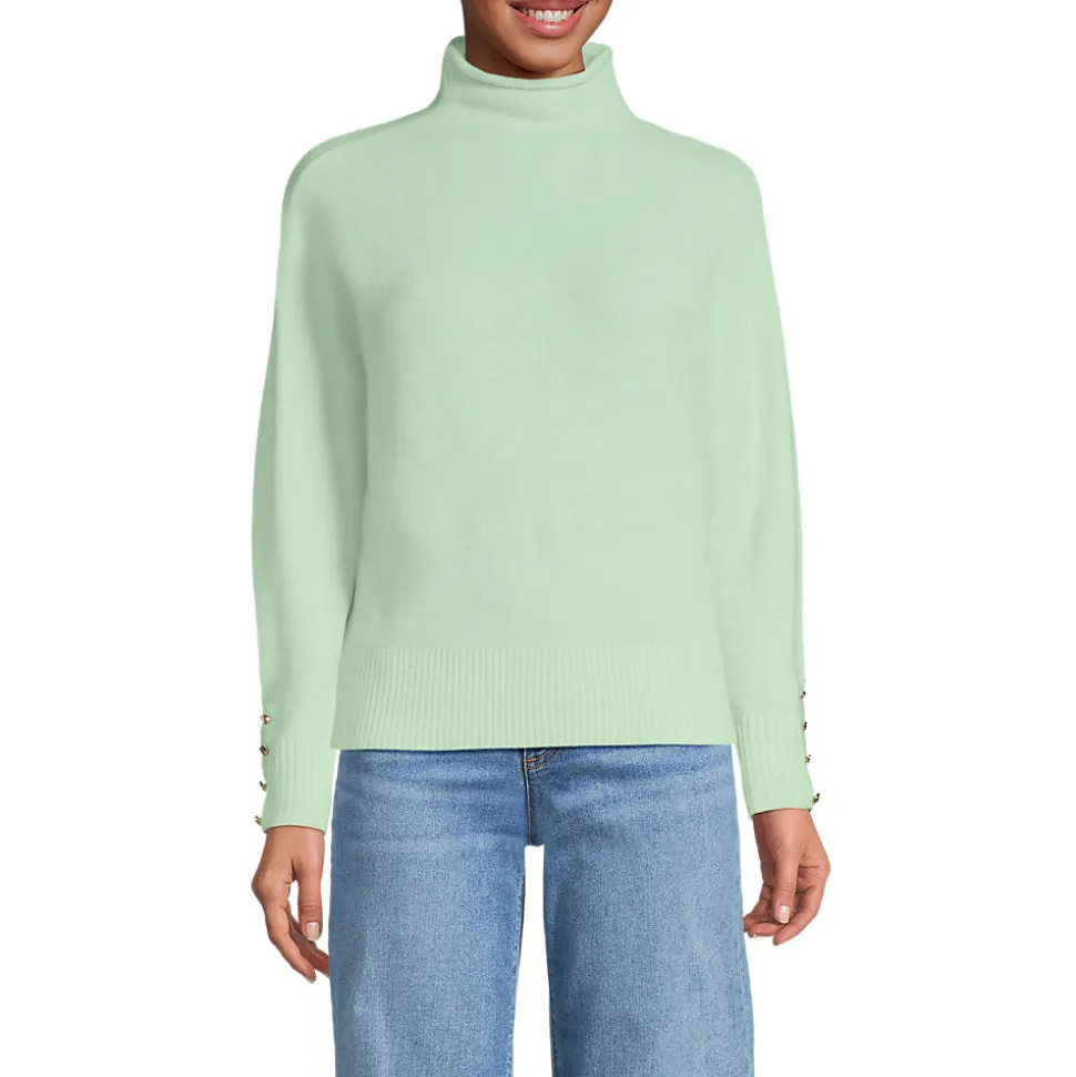 Soft Touch Stehkragenpullover mit Ärmelknöpfen für Damen