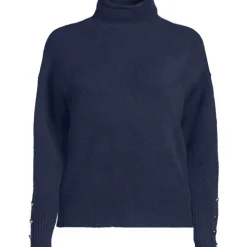 Soft Touch Stehkragenpullover mit Ärmelknöpfen für Damen