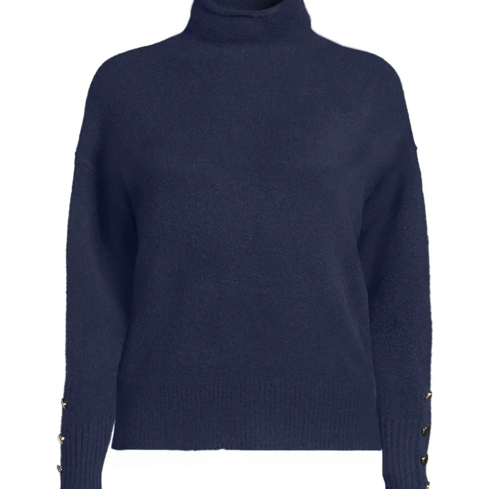 Soft Touch Stehkragenpullover mit Ärmelknöpfen für Damen