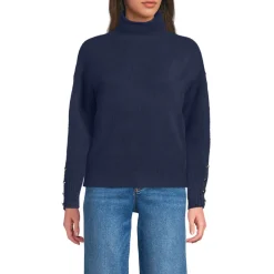 Soft Touch Stehkragenpullover mit Ärmelknöpfen für Damen