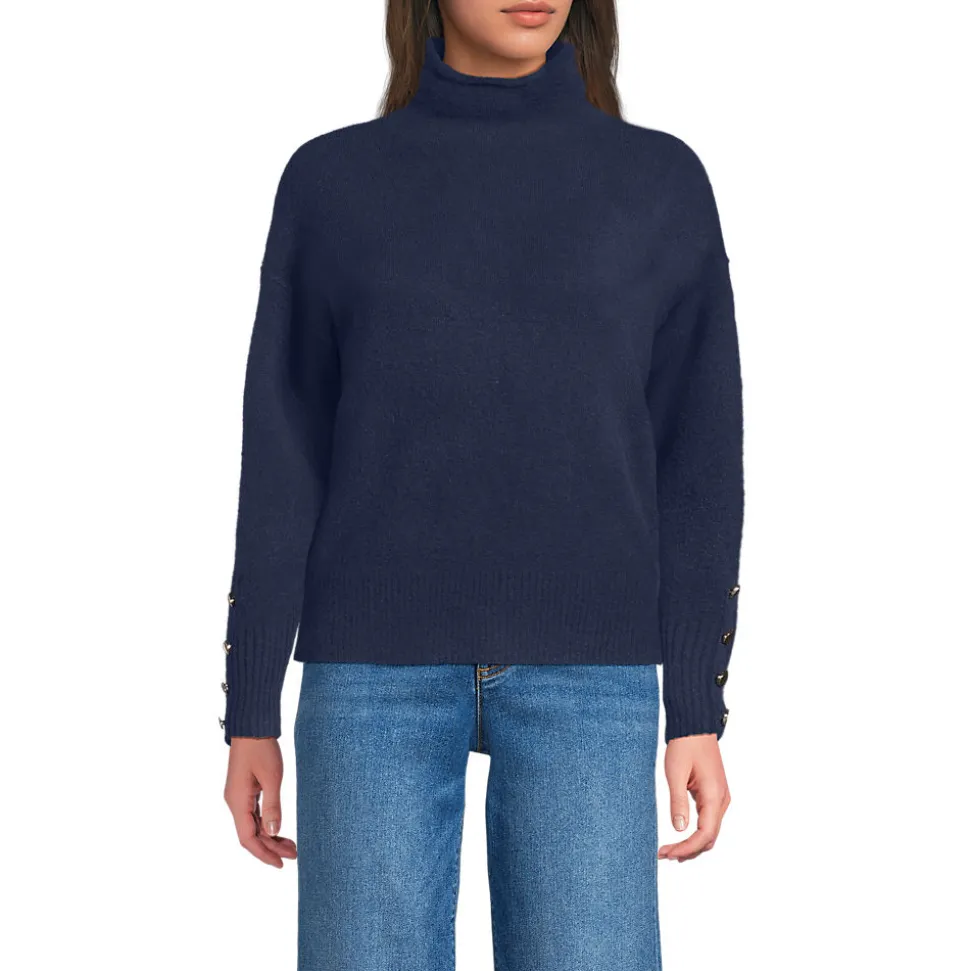 Soft Touch Stehkragenpullover mit Ärmelknöpfen für Damen