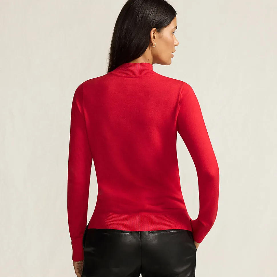 Stehkragenpullover mit Ärmelknöpfen für Damen