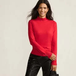 Stehkragenpullover mit Ärmelknöpfen für Damen