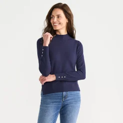 Stehkragenpullover mit Ärmelknöpfen für Damen