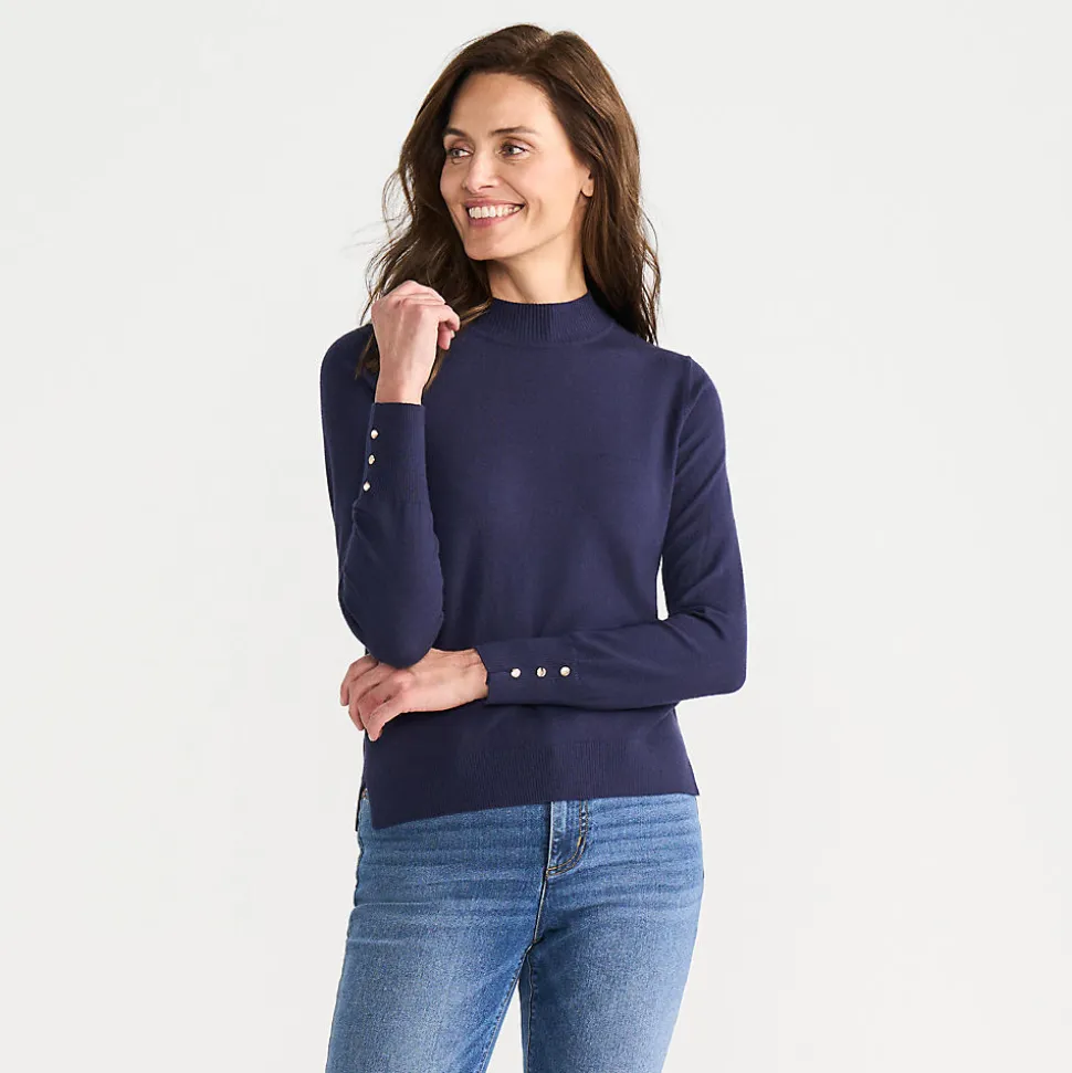 Stehkragenpullover mit Ärmelknöpfen für Damen