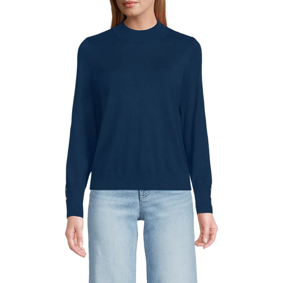 Stehkragenpullover mit Ärmelknöpfen für Damen