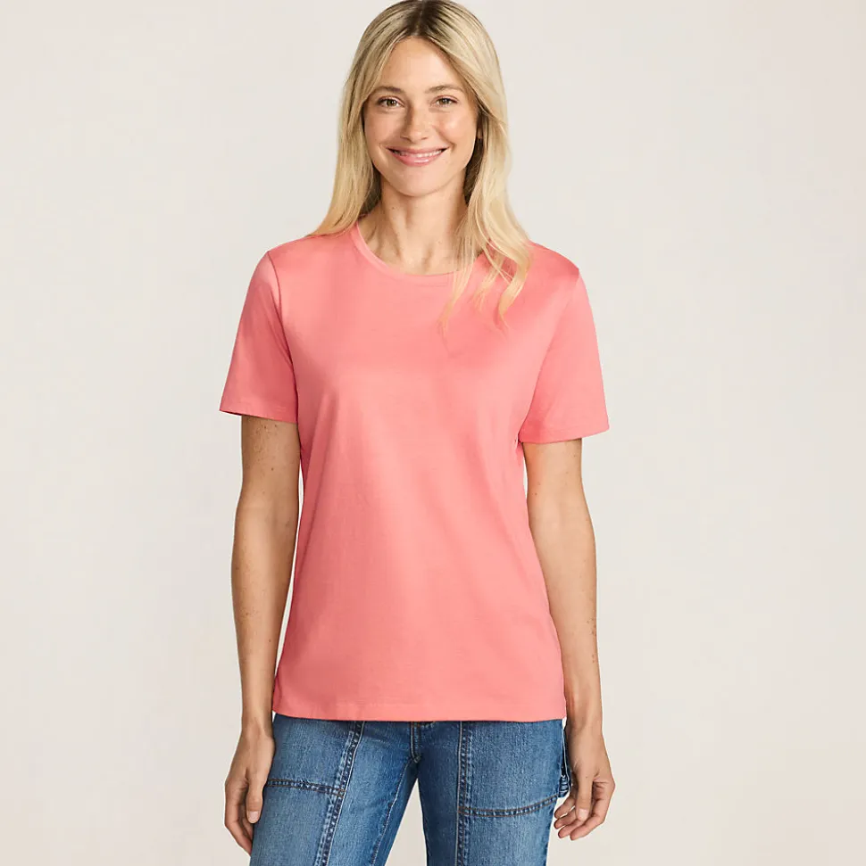 Supima Kurzarm-Shirt mit rundem Ausschnitt für Damen