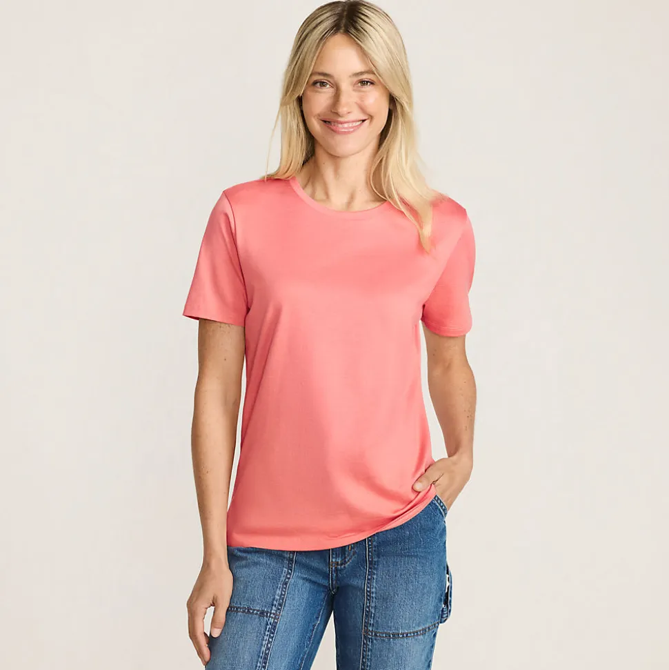 Supima Kurzarm-Shirt mit rundem Ausschnitt für Damen