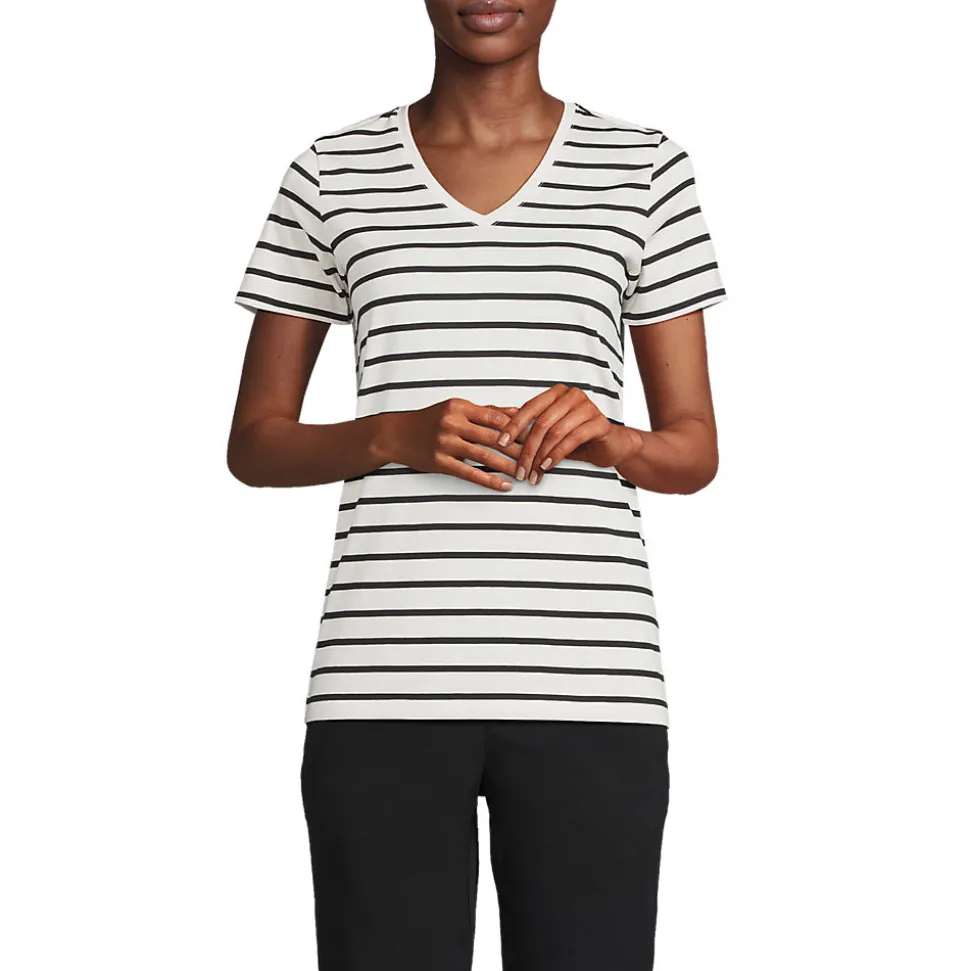 Supima Kurzarm-Shirt mit V-Ausschnitt für Damen