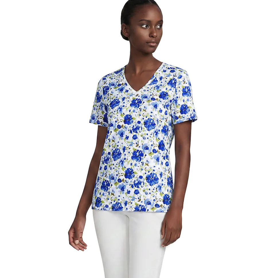 Supima Kurzarm-Shirt mit V-Ausschnitt für Damen