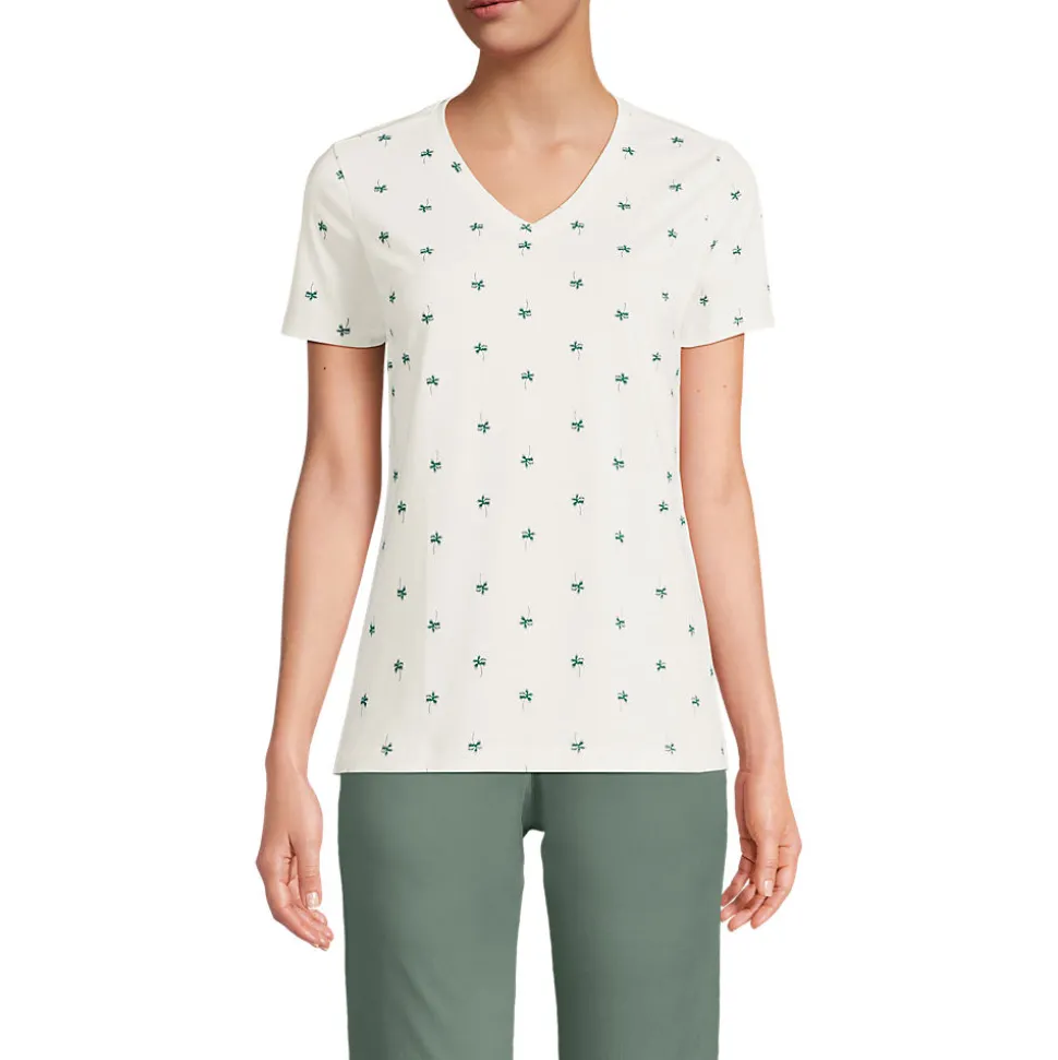 Supima Kurzarm-Shirt mit V-Ausschnitt für Damen
