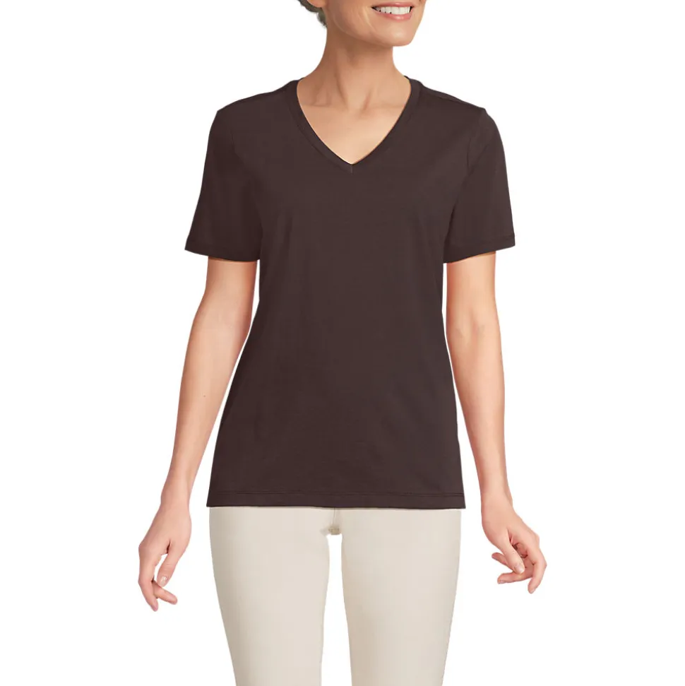 Supima Kurzarm-Shirt mit V-Ausschnitt für Damen