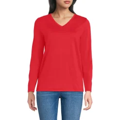 Supima® Langarm-Shirt mit V-Ausschnitt für Damen