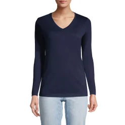 Supima® Langarm-Shirt mit V-Ausschnitt für Damen