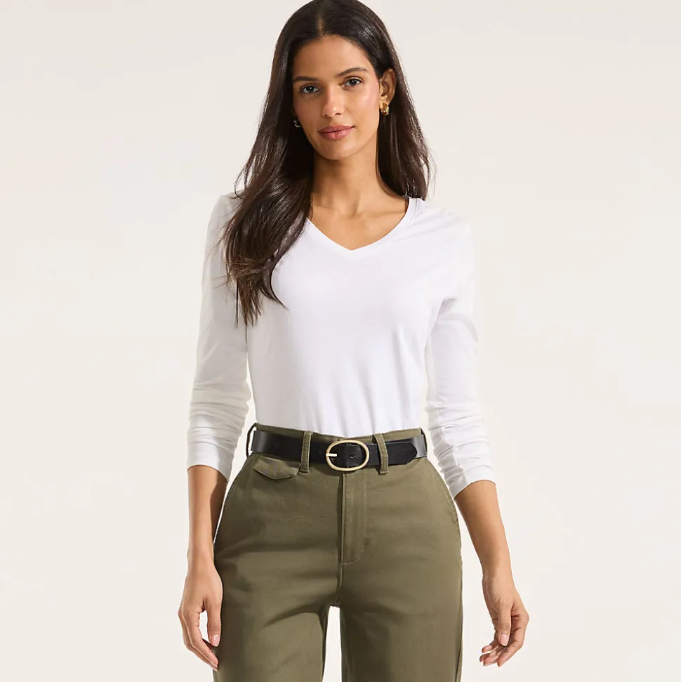 Supima® Langarm-Shirt mit V-Ausschnitt für Damen