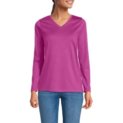 Supima® Langarm-Shirt mit V-Ausschnitt für Damen