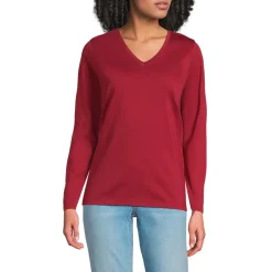 Supima® Langarm-Shirt mit V-Ausschnitt für Damen