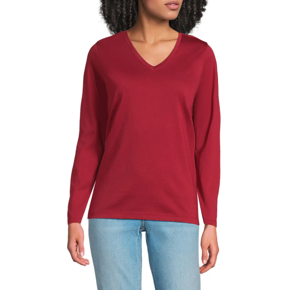 Supima® Langarm-Shirt mit V-Ausschnitt für Damen