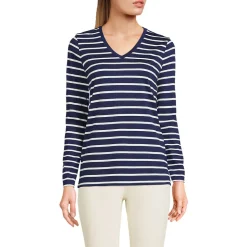 Supima® Langarm-Shirt mit V-Ausschnitt für Damen