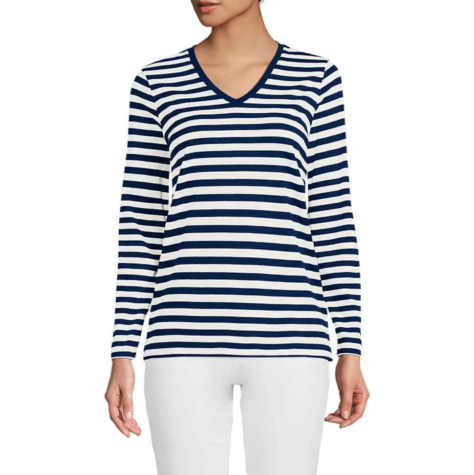 Supima® Langarm-Shirt mit V-Ausschnitt für Damen