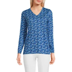 Supima® Langarm-Shirt mit V-Ausschnitt für Damen