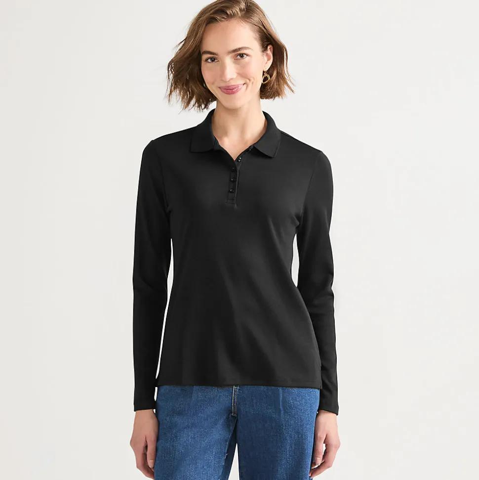 Supima-Poloshirt mit langen Ärmeln für Damen