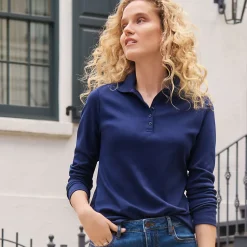 Supima-Poloshirt mit langen Ärmeln für Damen