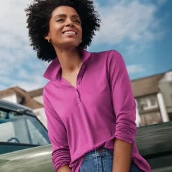 Supima-Poloshirt mit langen Ärmeln für Damen
