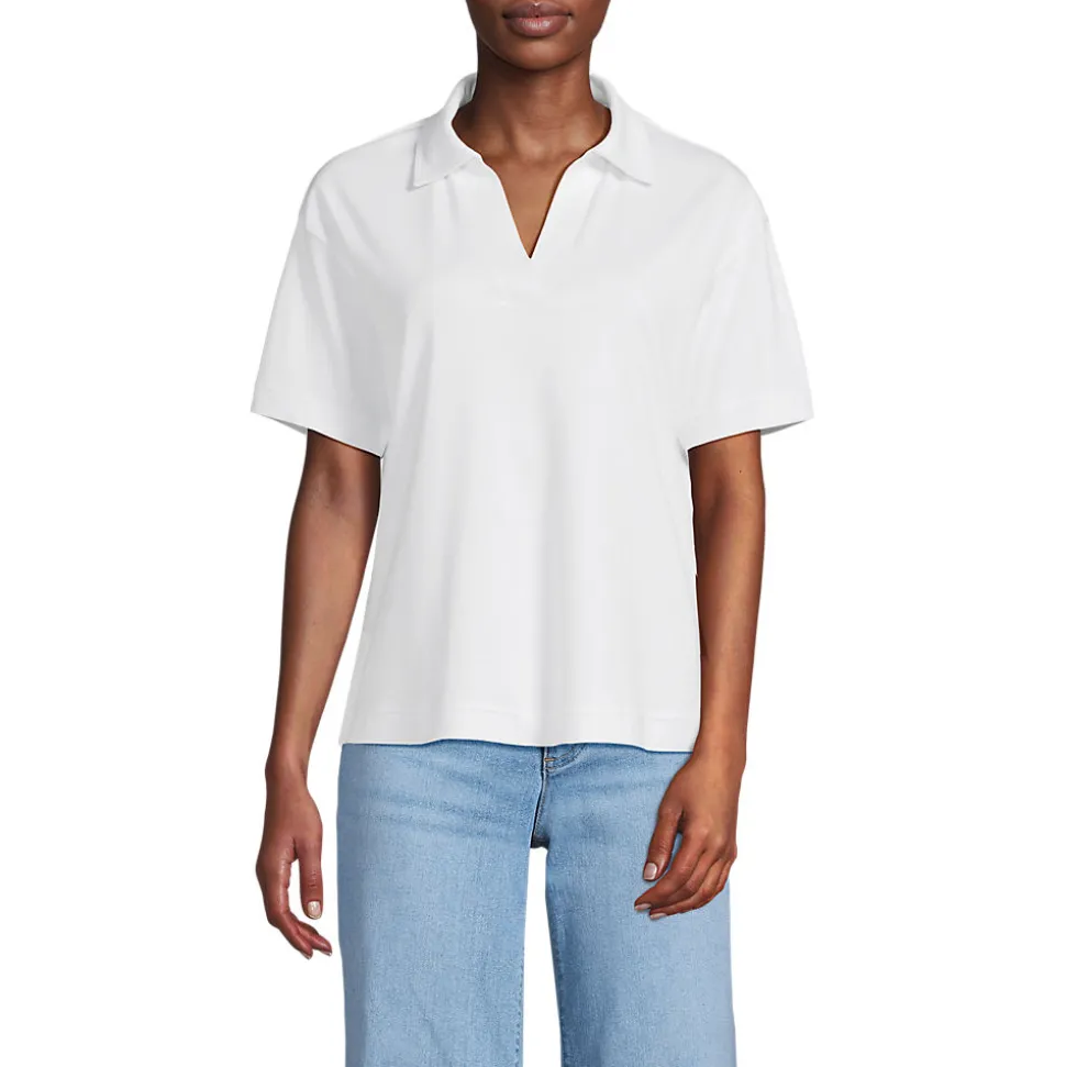 Supima Poloshirt mit offenem Kragen für Damen
